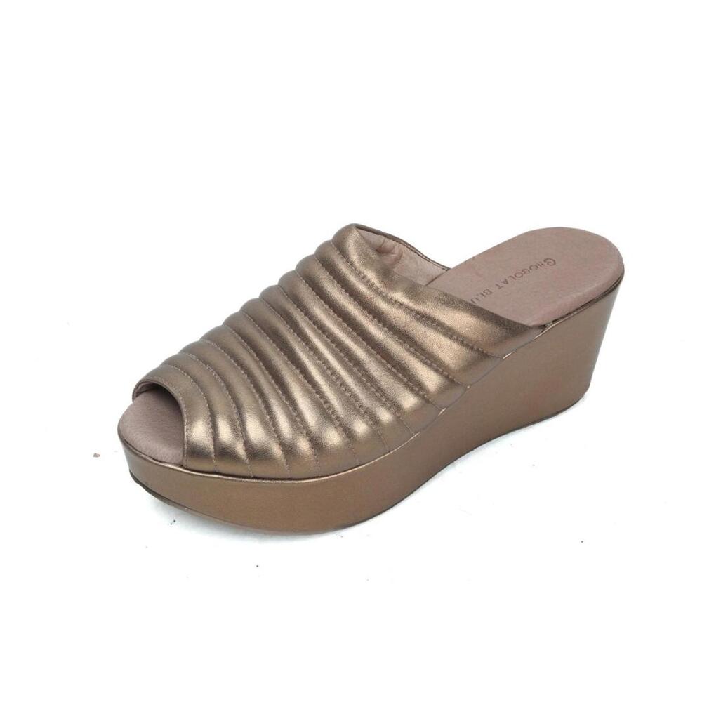 Chocolat Blu Peep Toe Platform Wedge gold shoes Size 7.5
